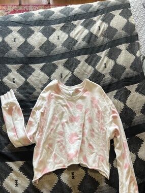 Tye Dye Pink & Offwhite Cropped raw edge sweatshirt - Time & Tru XXXL (22)